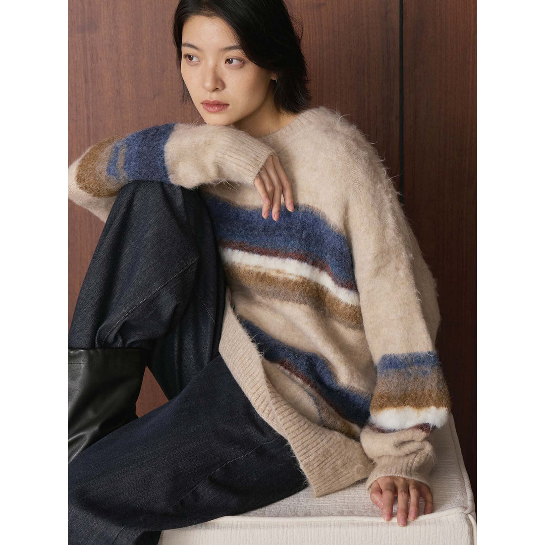 Damen Weicher Mohair-Mix Pullover mit gestreifter Relaxed-Silhouette Drune