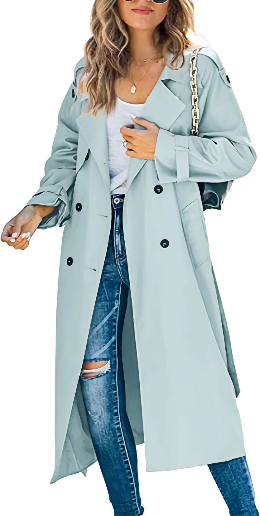 Damen Eleganter Trenchcoat im Oversize-Stil mit Taillengürtel Drune