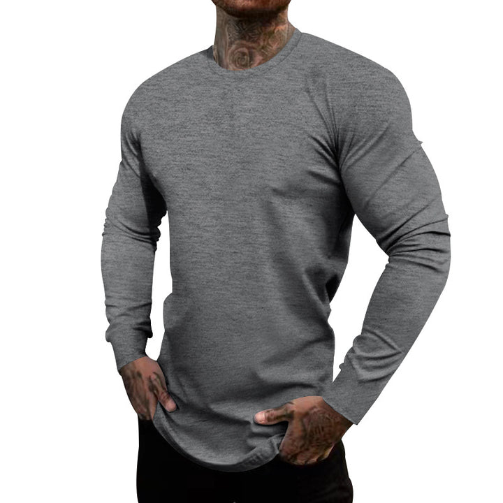 Herren nan figurbetontes Langarmshirt mit Rundhalsausschnitt, elastischem Baumwollstretch und verlängertem Saum Drune