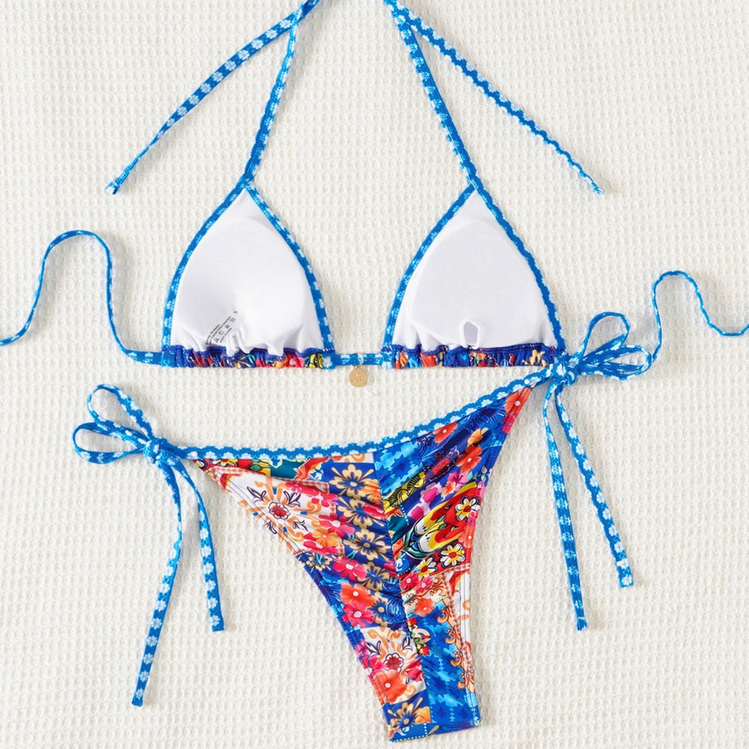 Damen Triangel-Bikini mit floralem Muster und Raffungen Drune