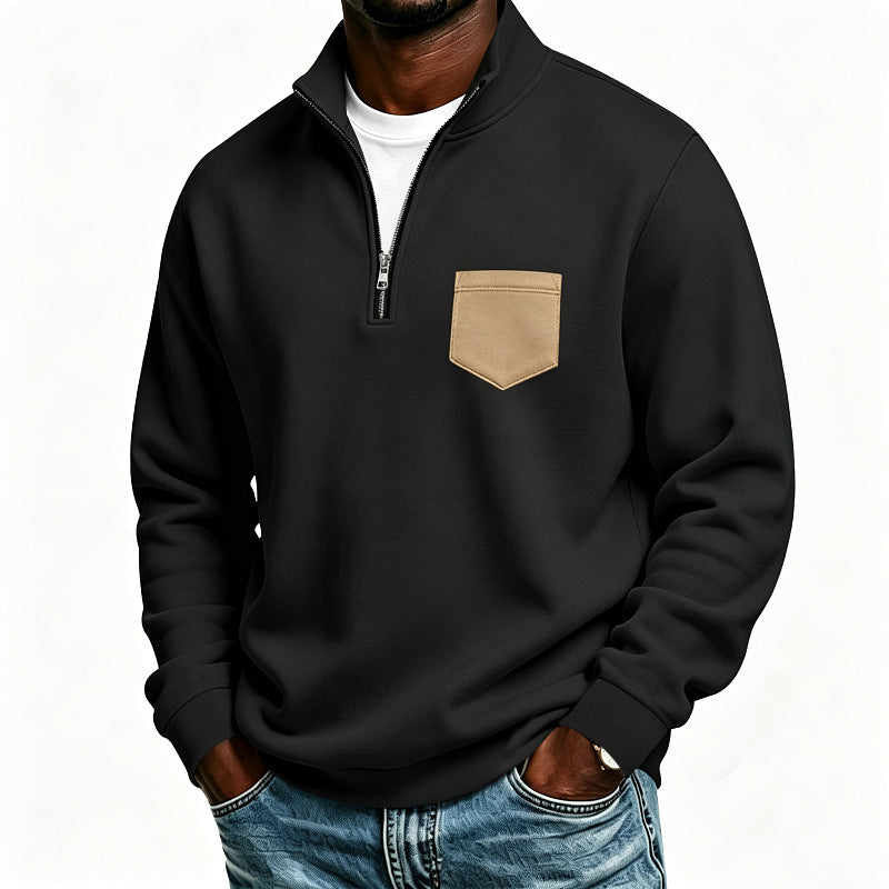 Herren Troyer-Sweatshirt mit halbem Reißverschluss und kontrastierter Brusttasche Drune