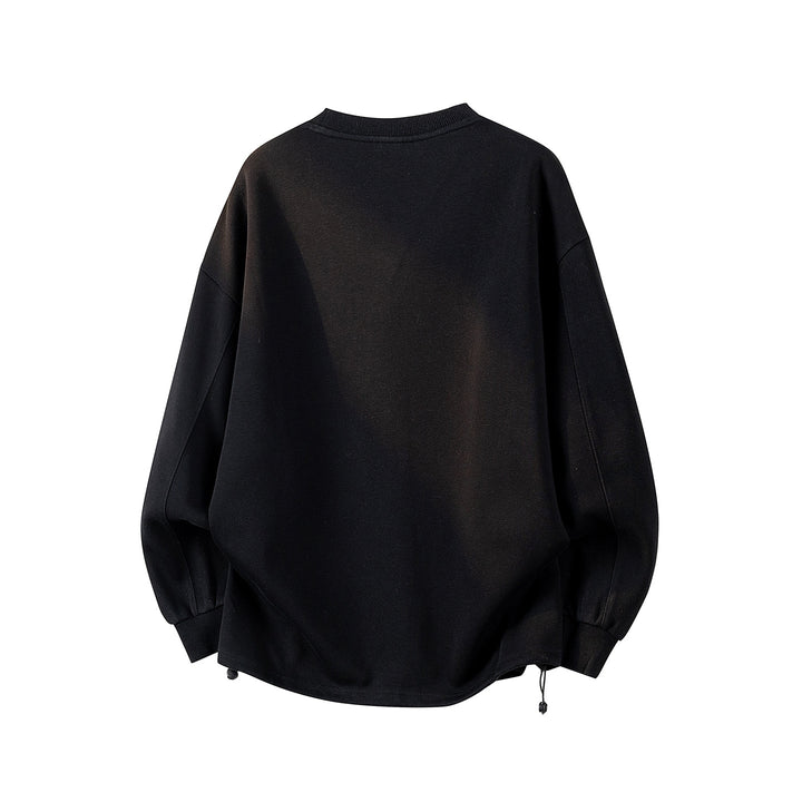 Damen Oversize-Sweatshirt mit gesticktem Schriftzug, abgerundetem Saum & überschnittener Schulter Drune