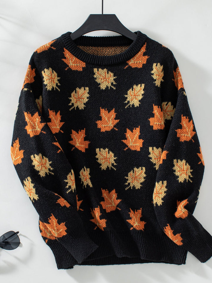 Drune Maple Leaf Jacquard Freizeit Pullover Sweater