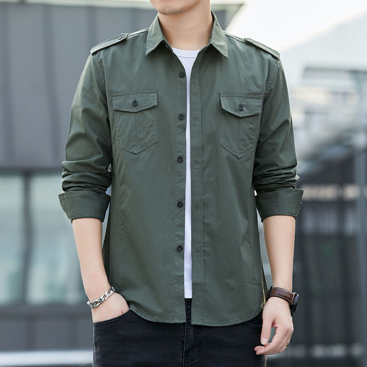 Herren legeres Utility-Overshirt aus Baumwollmix mit Schulterpatten und Pattentaschen Drune