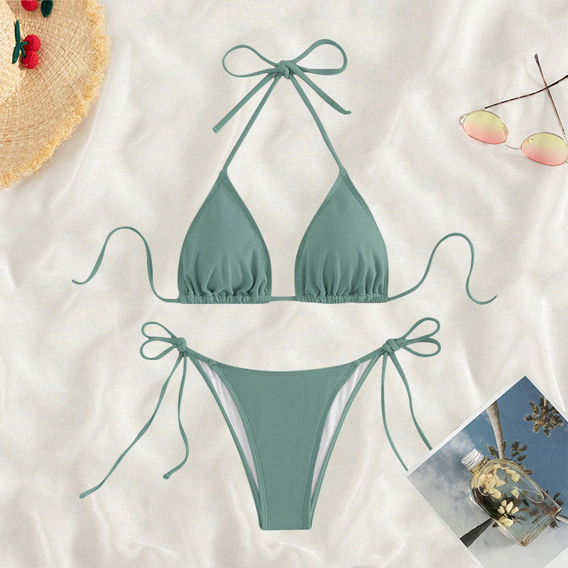 Damen Triangel-Bikini mit verstellbaren Bindebändern und seitlichen Schleifen Drune