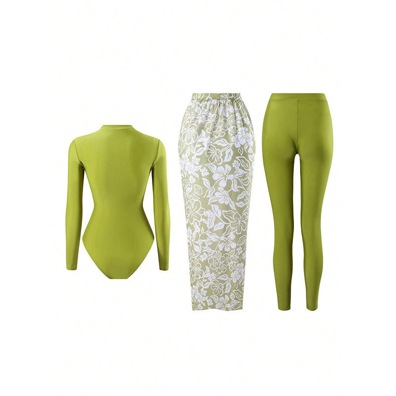 Damen Badeanzug mit langem Arm und elegantem Wickelrock Drune