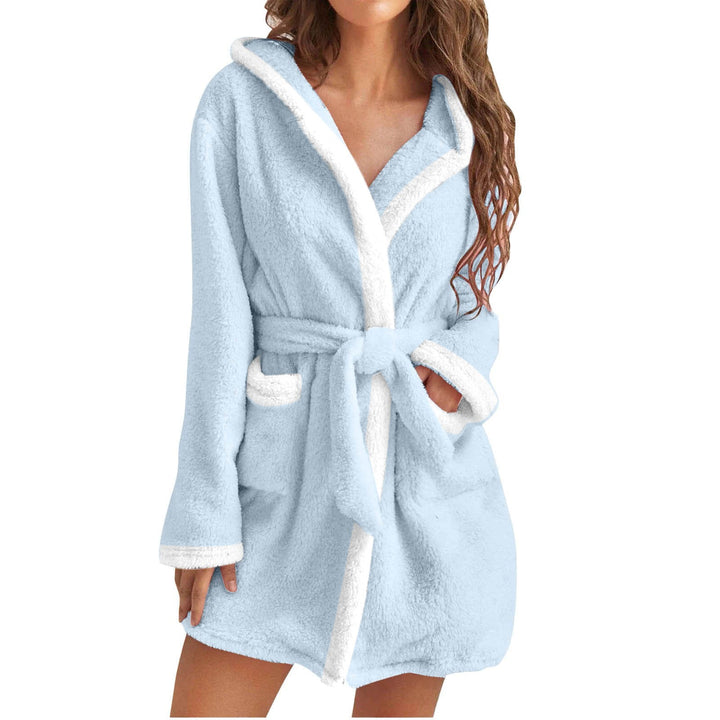Damen kuscheliger Fleece-Bademantel mit Kapuze und Taschen Drune