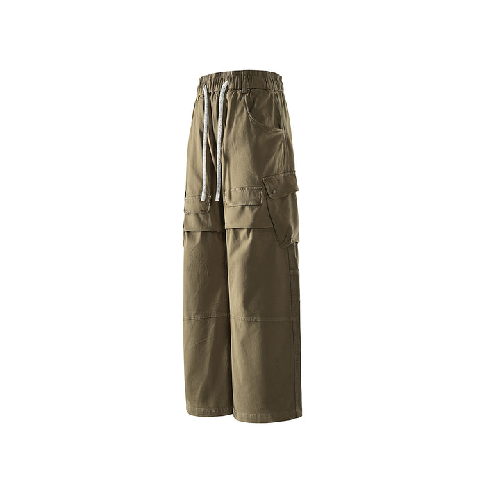 Herren weite Cargo-Hose mit elastischem Bund, Kordelzug und großzügigen Klapp-Utility-Taschen Drune
