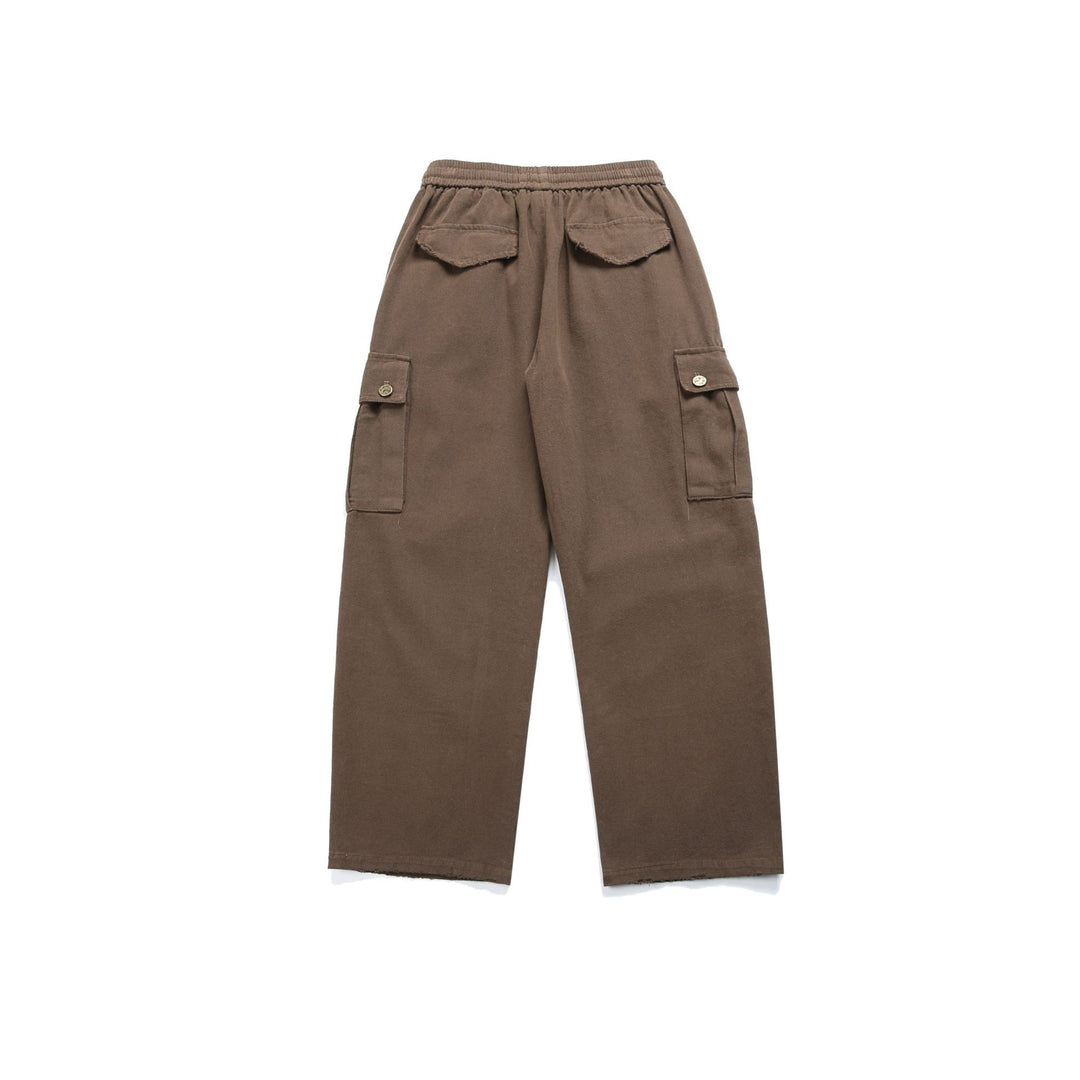 Damen High‑Waist Cargo‑Hose mit weitem Bein, elastischem Bund und Pattentaschen Drune