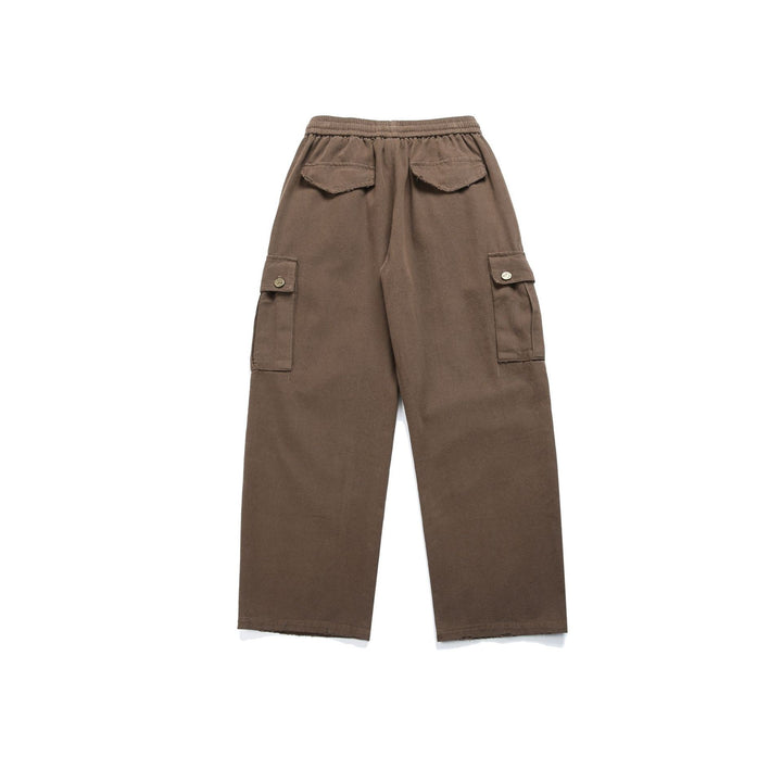 Damen High‑Waist Cargo‑Hose mit weitem Bein, elastischem Bund und Pattentaschen Drune