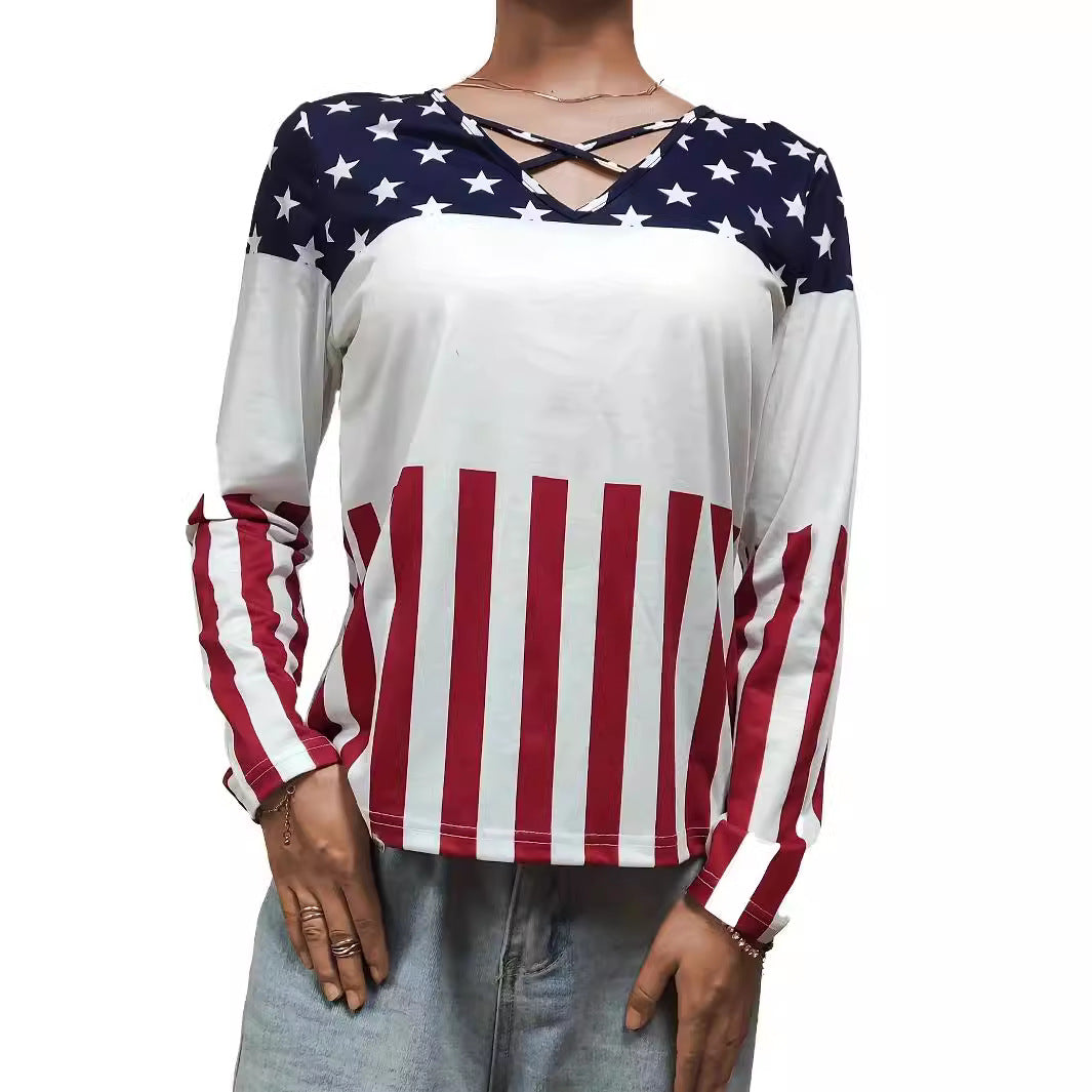 Damen lässiges Langarmshirt mit modischem Leopardenmuster und raffiniertem V-Ausschnitt Drune