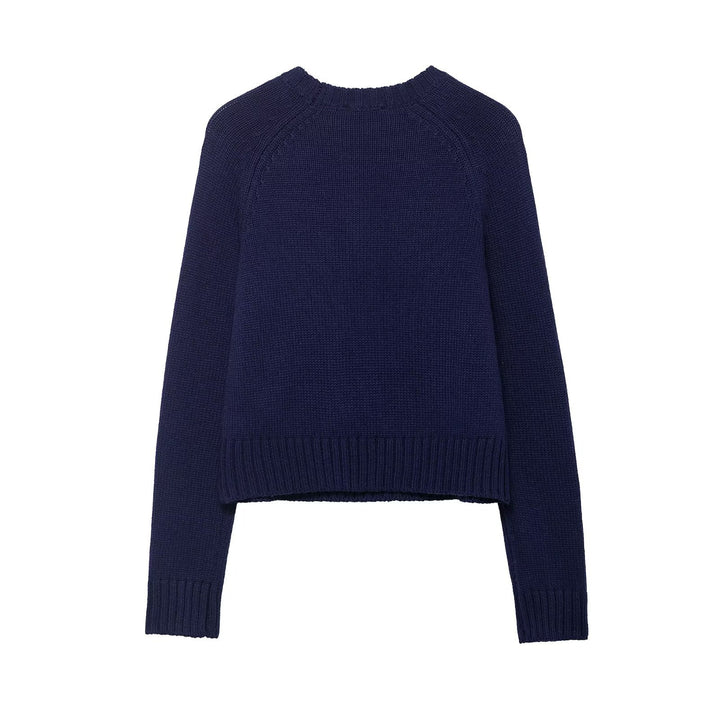 Damen Cropped-Weihnachtspullover mit Intarsia-Hausmotiv und Rundhalsausschnitt Drune