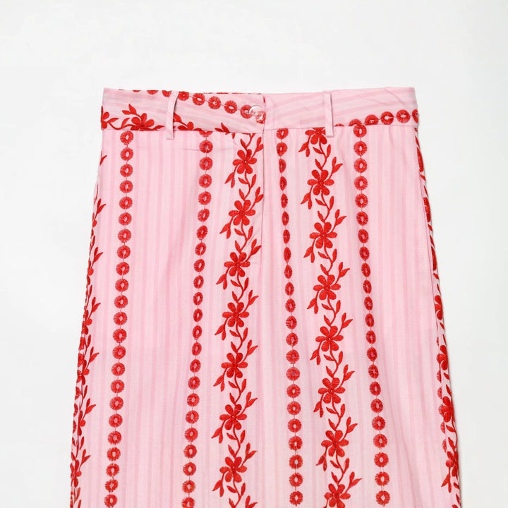 Damen Hochtaillierte Palazzo-Hose mit floraler Stickerei Drune