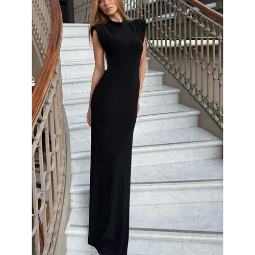 Damen Elegantes Maxikleid mit Schulterpolster und tailliertem Schnitt Drune