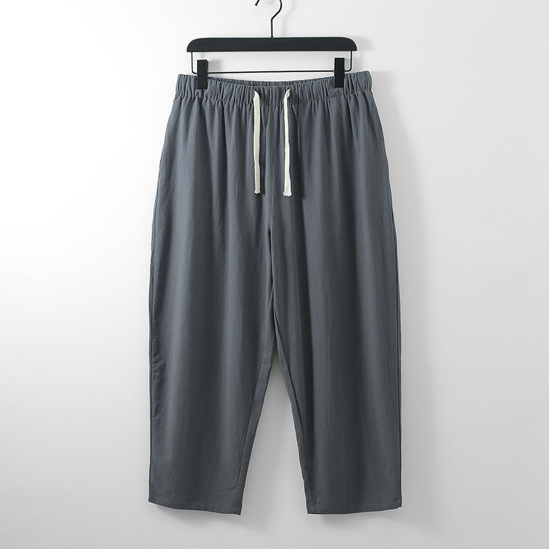 Unisex Leichte Baumwoll-Leinen Freizeithose mit elastischem Bund und Tunnelzug Drune