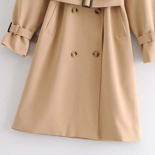 Damen Doppelreihiger Trenchcoat mit Taillengürtel und Schulterpasse Drune