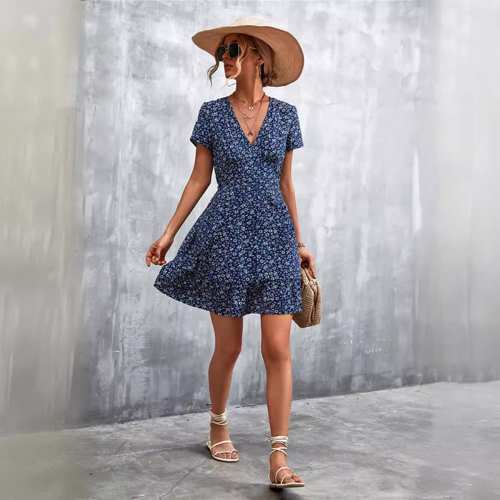 Damen Sommerliches Minikleid mit floralem Design und verspieltem Saum Drune
