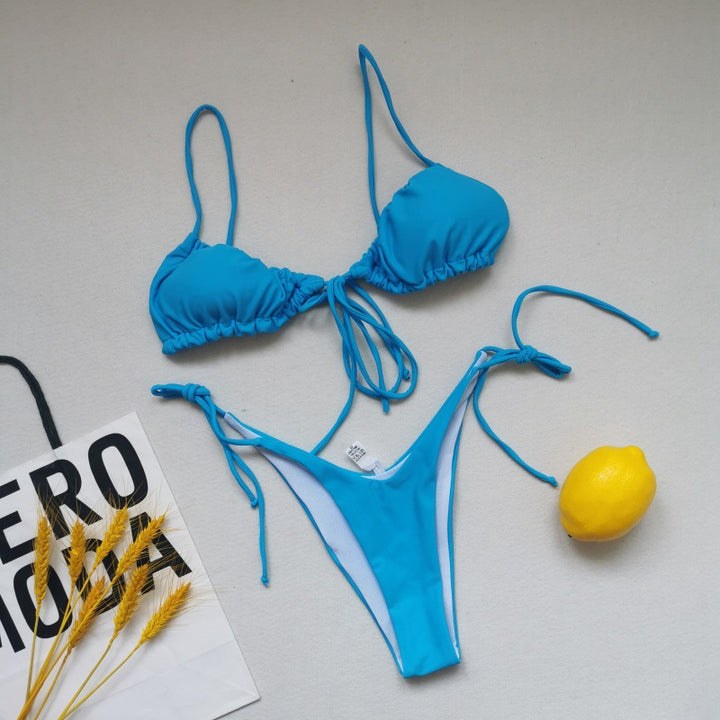 Damen Triangel-Bikini-Set mit verspielten Bindebändern und schickem Farbkontrast Drune