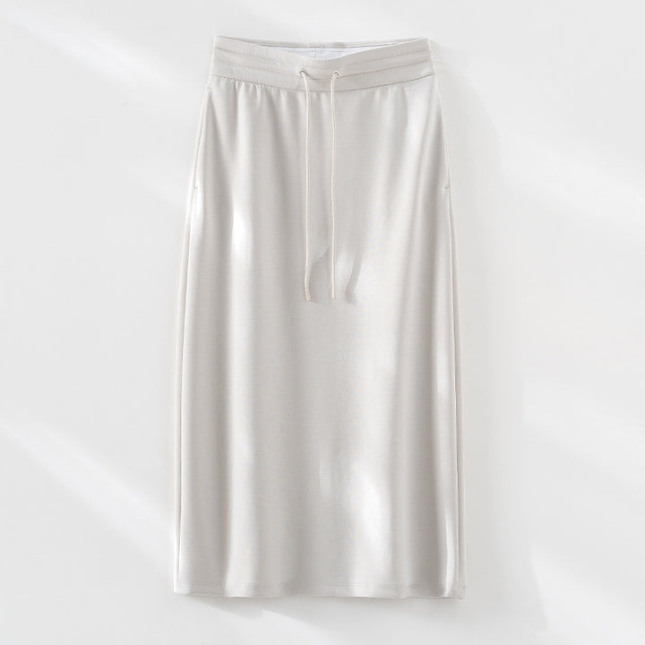 Damen Jersey-Midirock mit elastischem Tunnelzugbund und geradem Fall Drune