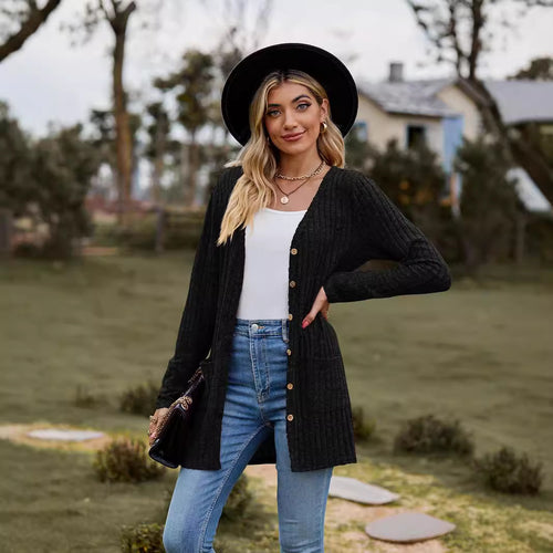 Damen Strickjacke mit langen Ärmeln und praktischen Taschen Drune