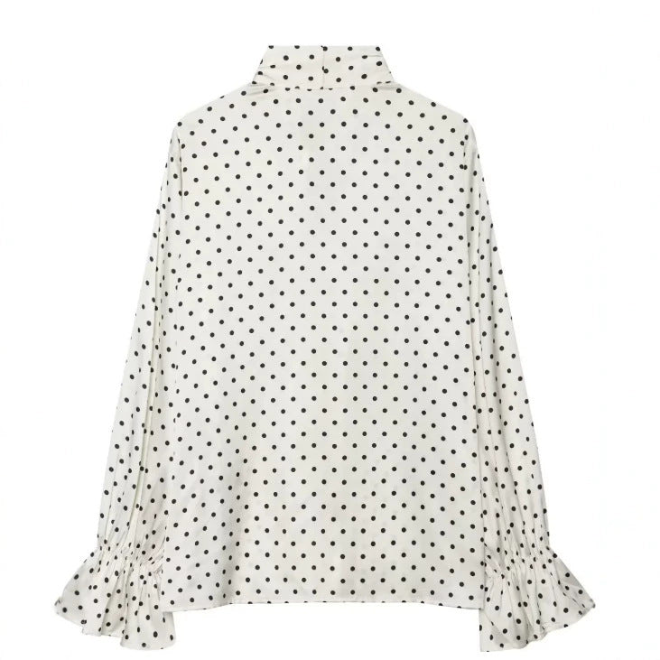 Damen Seidenoptik‑Bluse mit Schleifenkragen und Volantmanschetten Drune