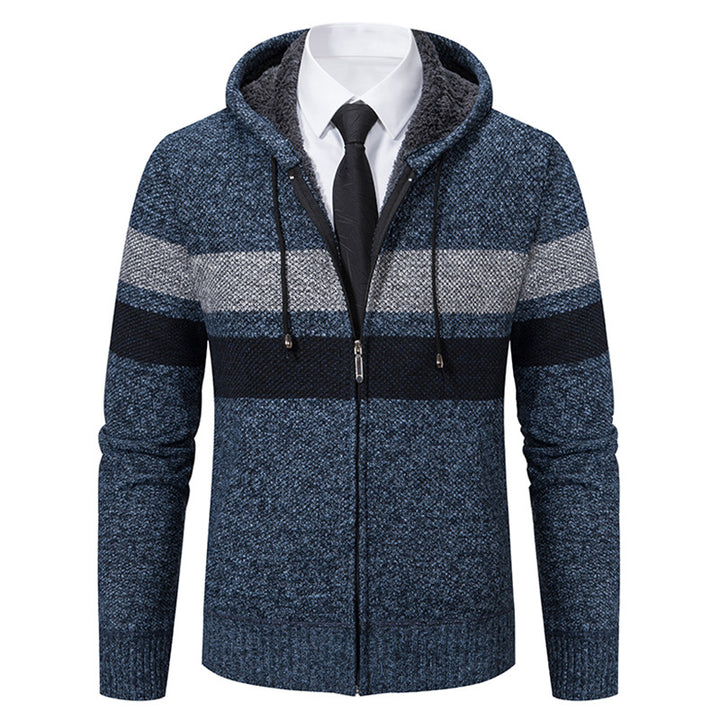 Herren nan gefütterte Kapuzen-Strickjacke mit Teddyfutter, durchgehendem Reißverschluss und kontrastierenden Streifen Drune