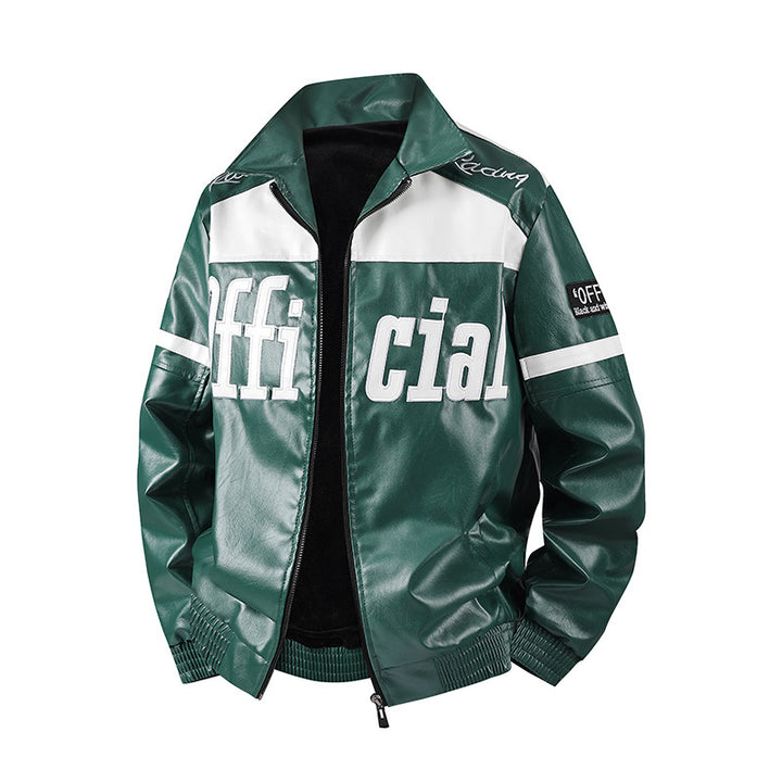 Herren Modische Kunstlederjacke mit Symbol-Design Drune