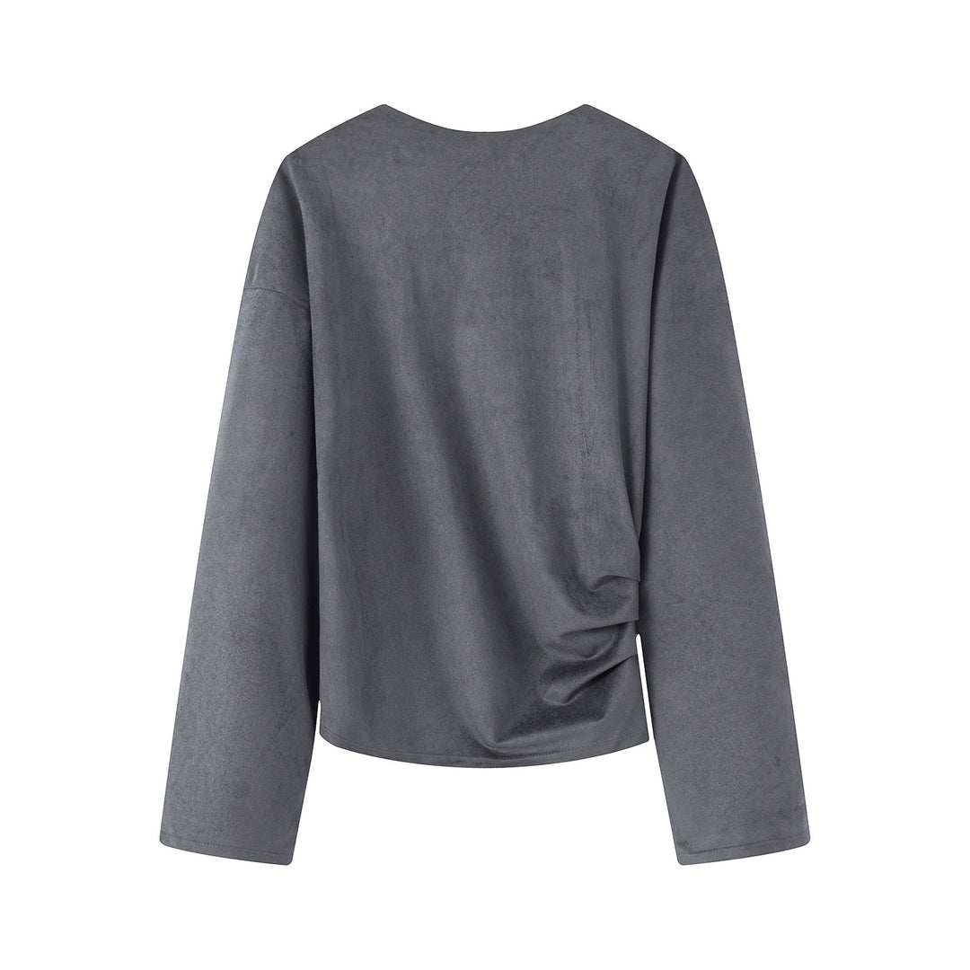 Damen nan Oversize-Langarmshirt mit seitlicher Drapierung und samtiger Wildlederoptik Drune