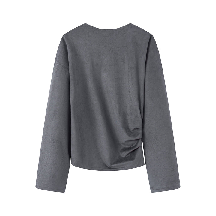 Damen nan Oversize-Langarmshirt mit seitlicher Drapierung und samtiger Wildlederoptik Drune