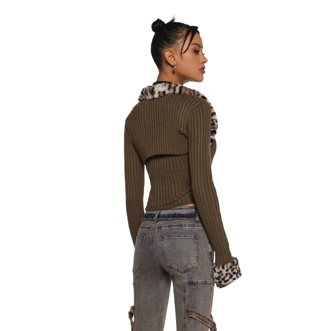 Damen Strickkleid mit tiefem V-Ausschnitt und Raffinierter Knopf-Verzierung Drune