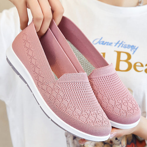 Damen nan nahtloser Strick-Slipper mit elastischem Einstieg und dämpfender EVA-Laufsohle Drune