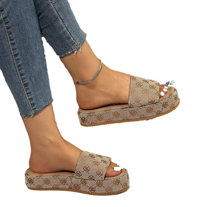 Damen Plattform Rutsch Sandalen mit stilvollem Grafikdruck Drune