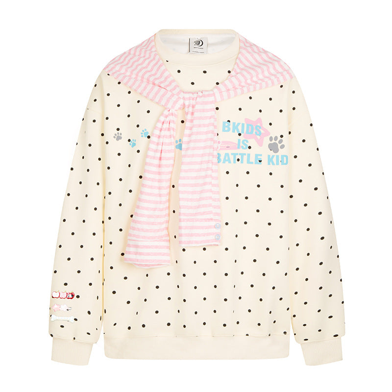 Damen Oversize-Sweatshirt mit Pünktchenmuster, integrierter Streifen-Schalapplikation und Badge-Details Drune
