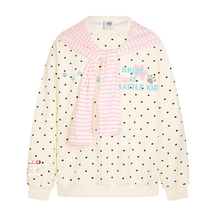 Damen Oversize-Sweatshirt mit Pünktchenmuster, integrierter Streifen-Schalapplikation und Badge-Details Drune