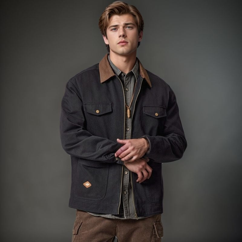 Herren lässige Utility-Jacke mit praktischen Klappentaschen und Reißverschluss Drune