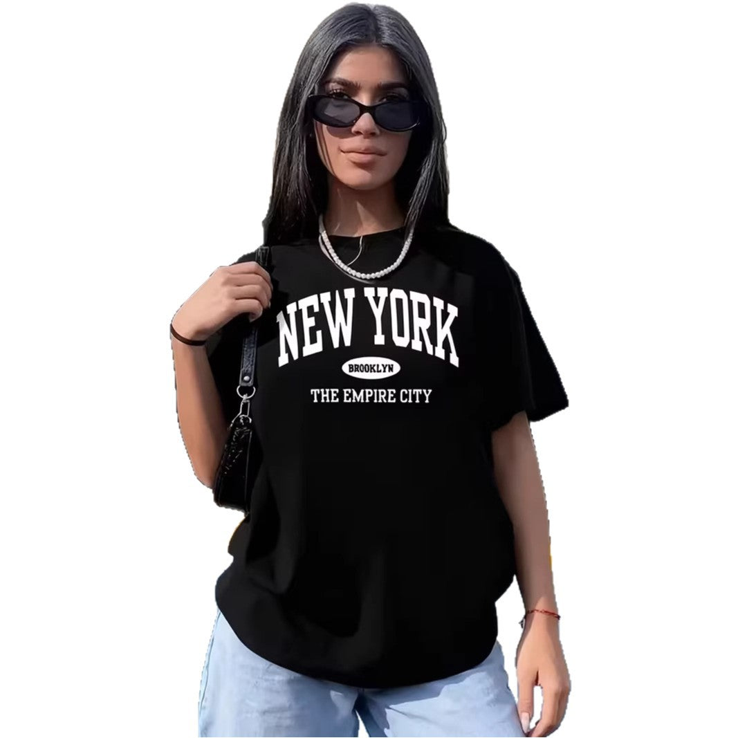 Damen lässiges Oversize T-Shirt mit New York Schriftzug Drune