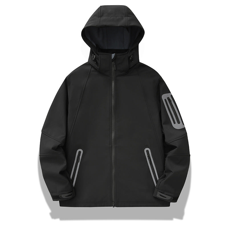 Herren Softshell‑Hybridjacke mit Kapuze, versiegelten Reißverschlüssen und ergonomischem Schnitt Drune