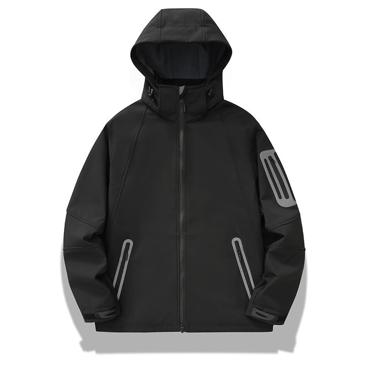 Herren Softshell‑Hybridjacke mit Kapuze, versiegelten Reißverschlüssen und ergonomischem Schnitt Drune