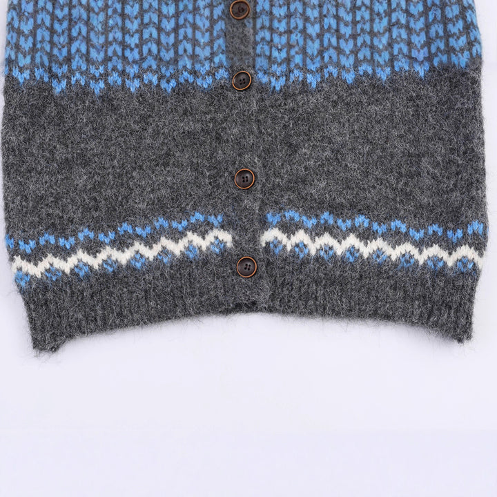 Damen Strick-Cardigan mit Norwegermuster und hohem Rollkragen Drune