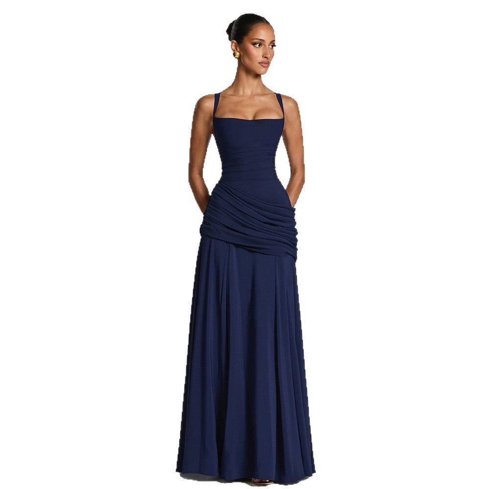 Damen Elegantes Maxikleid mit tailliertem Design und zarten Raffungselementen Drune