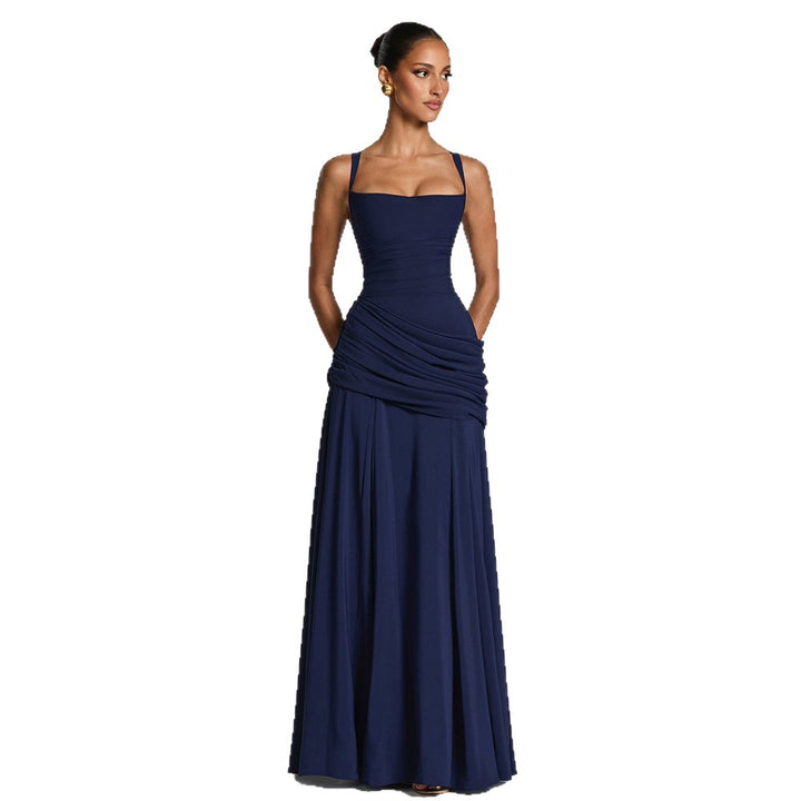Damen Elegantes Maxikleid mit tailliertem Design und zarten Raffungselementen Drune