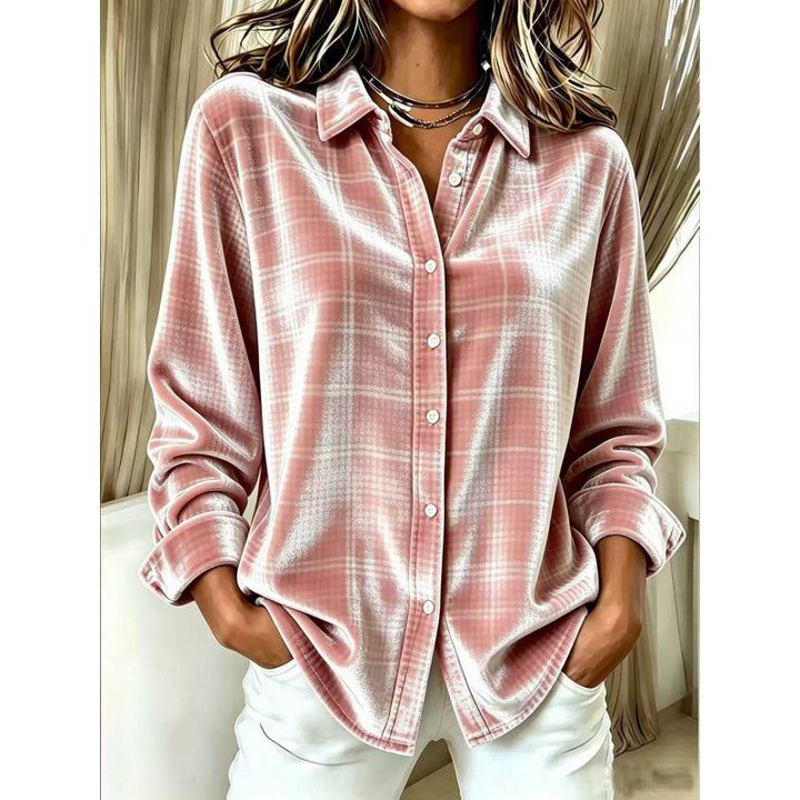 Damen Samt-Hemdbluse mit Karomuster und lockerem Oversize-Schnitt Drune