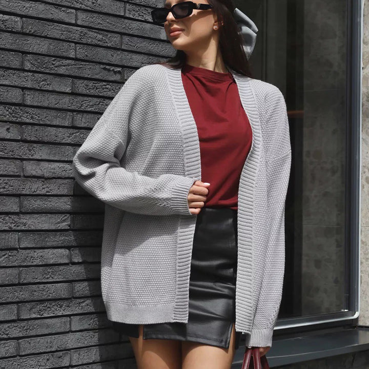 Damen Oversized Strickjacke mit strukturiertem Muster und weiten Ärmeln Drune