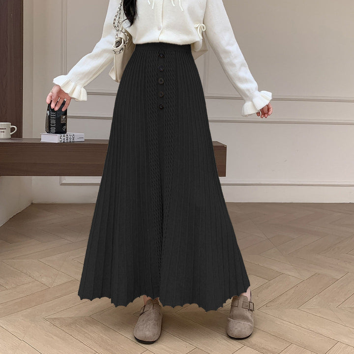 Damen Eleganter Plissee-Maxirock mit Knopfdetails Drune