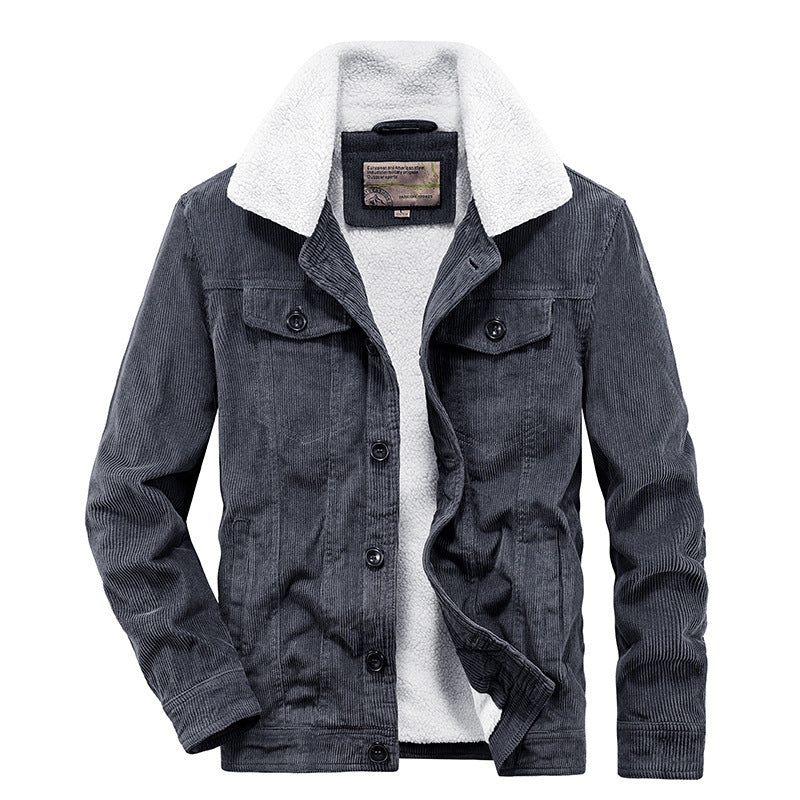 Herren Feincord-Truckerjacke mit komplettem Teddyfleecefutter und Hemdkragen Drune