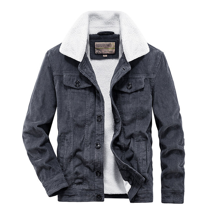 Herren Feincord-Truckerjacke mit komplettem Teddyfleecefutter und Hemdkragen Drune