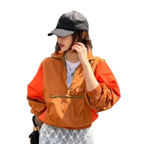 Damen Kurz geschnittene zweifarbige Halbzip-Utility-Jacke mit elastischem Saum und Reißverschlusstasche Drune