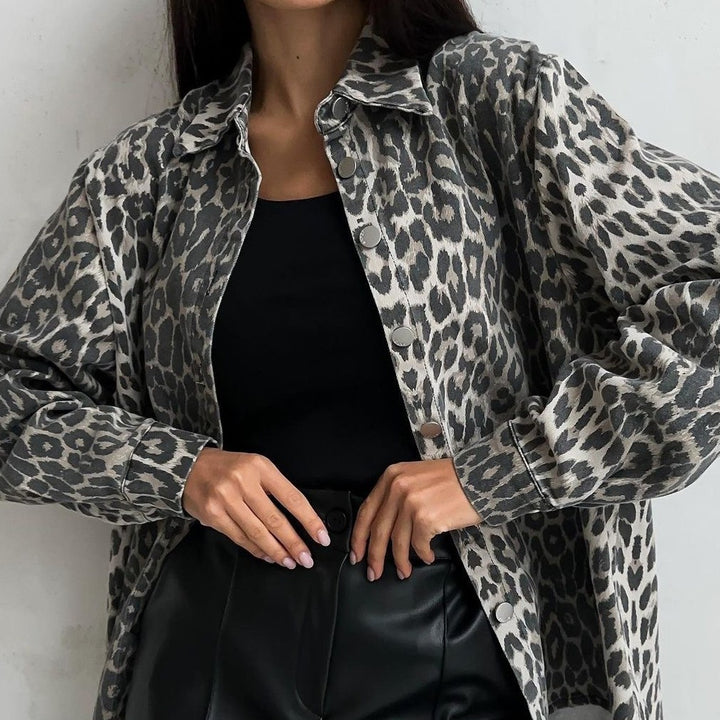 Damen modische Leo-Print Hemdjacke Drune