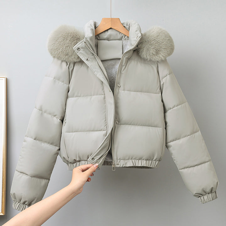 Damen nan kurz geschnittener Thermo-Blouson mit voluminöser Kapuzenblende und elastischem Saum Drune
