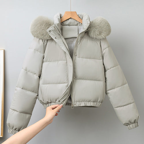 Damen nan kurz geschnittener Thermo-Blouson mit voluminöser Kapuzenblende und elastischem Saum Drune